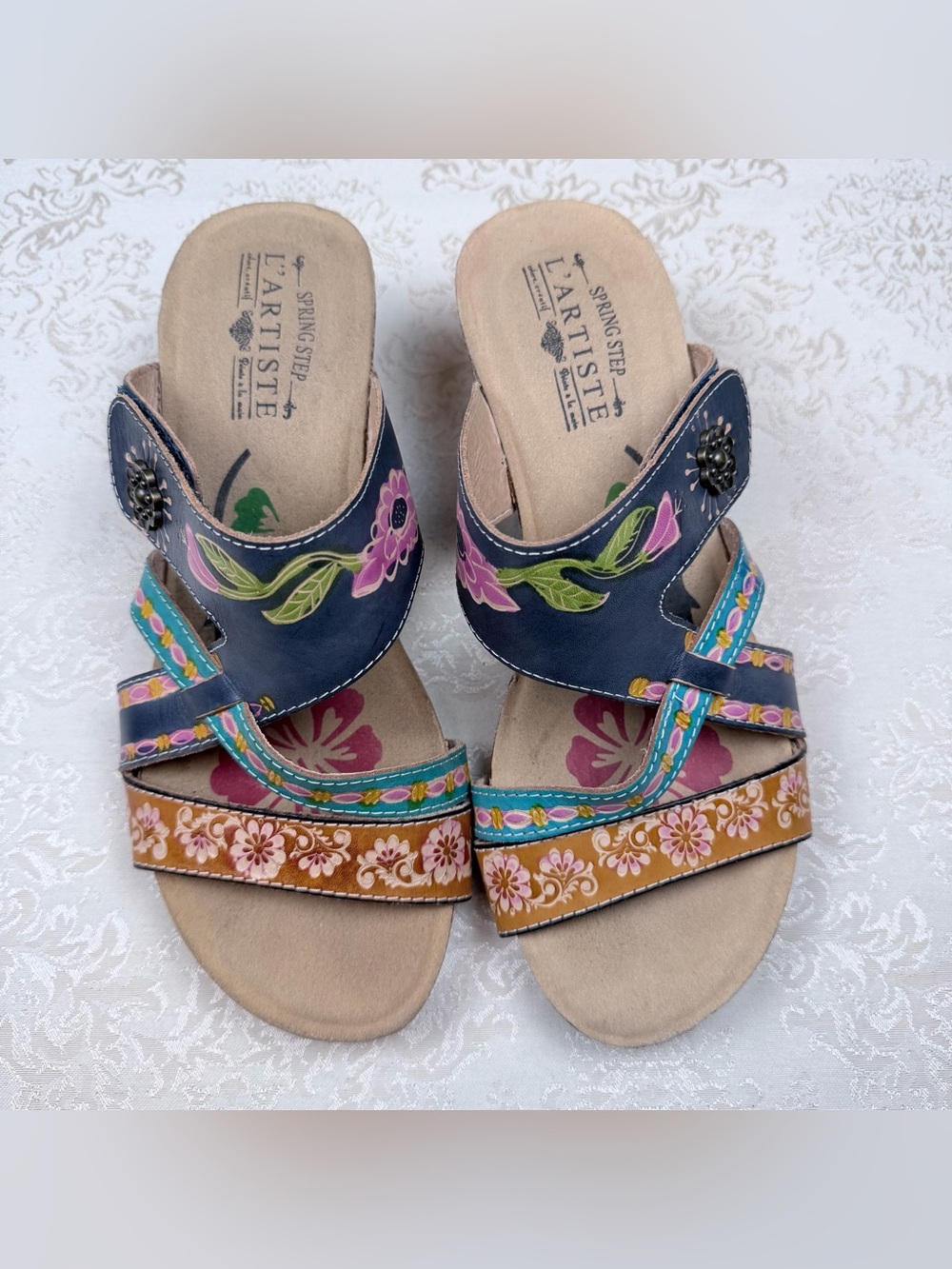 Spring Step L’Artiste Multicolor Floral Leather Sandals, 41